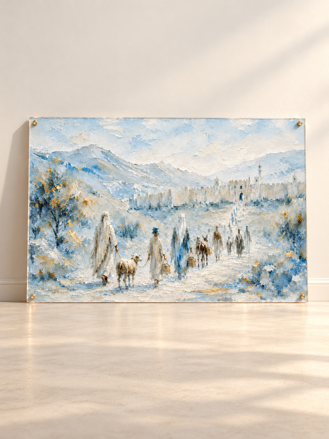 Aliyah L’regel — lucite art with gold standoffs