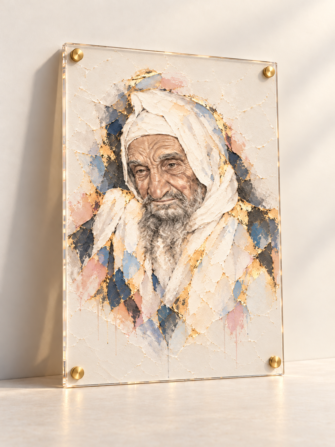 Baba Sali — Rav Yisrael Abuhatzeira — lucite art with gold standoffs