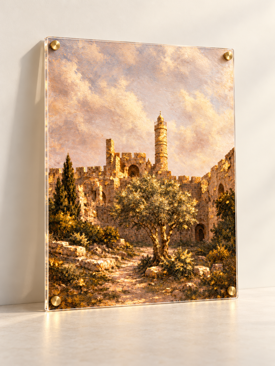 Migdal David — Ancient Beauty — lucite art with gold standoffs