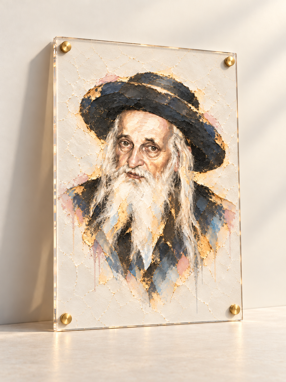 Rabbi Yoel Teitelbaum — The Satmar Rav — lucite art with gold standoffs