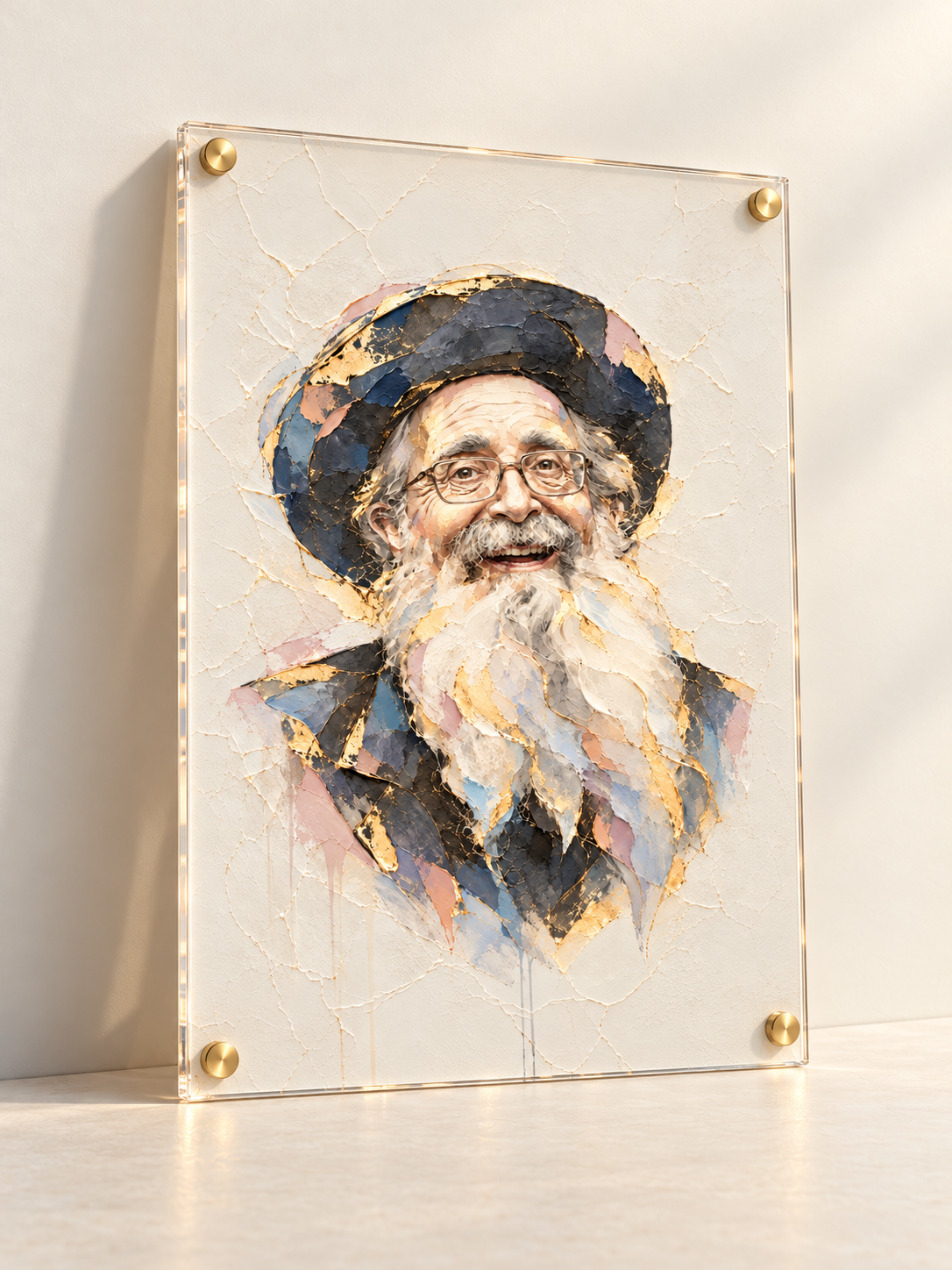 Rav Nosson Tzvi Finkel — lucite art with gold standoffs